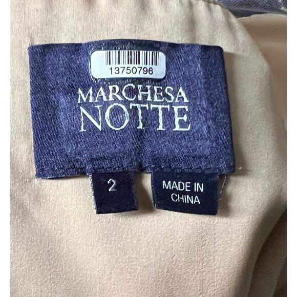 Marchesa Notte Navy Mena Embroidered Tulle Dress 4 - Picture 9 of 9